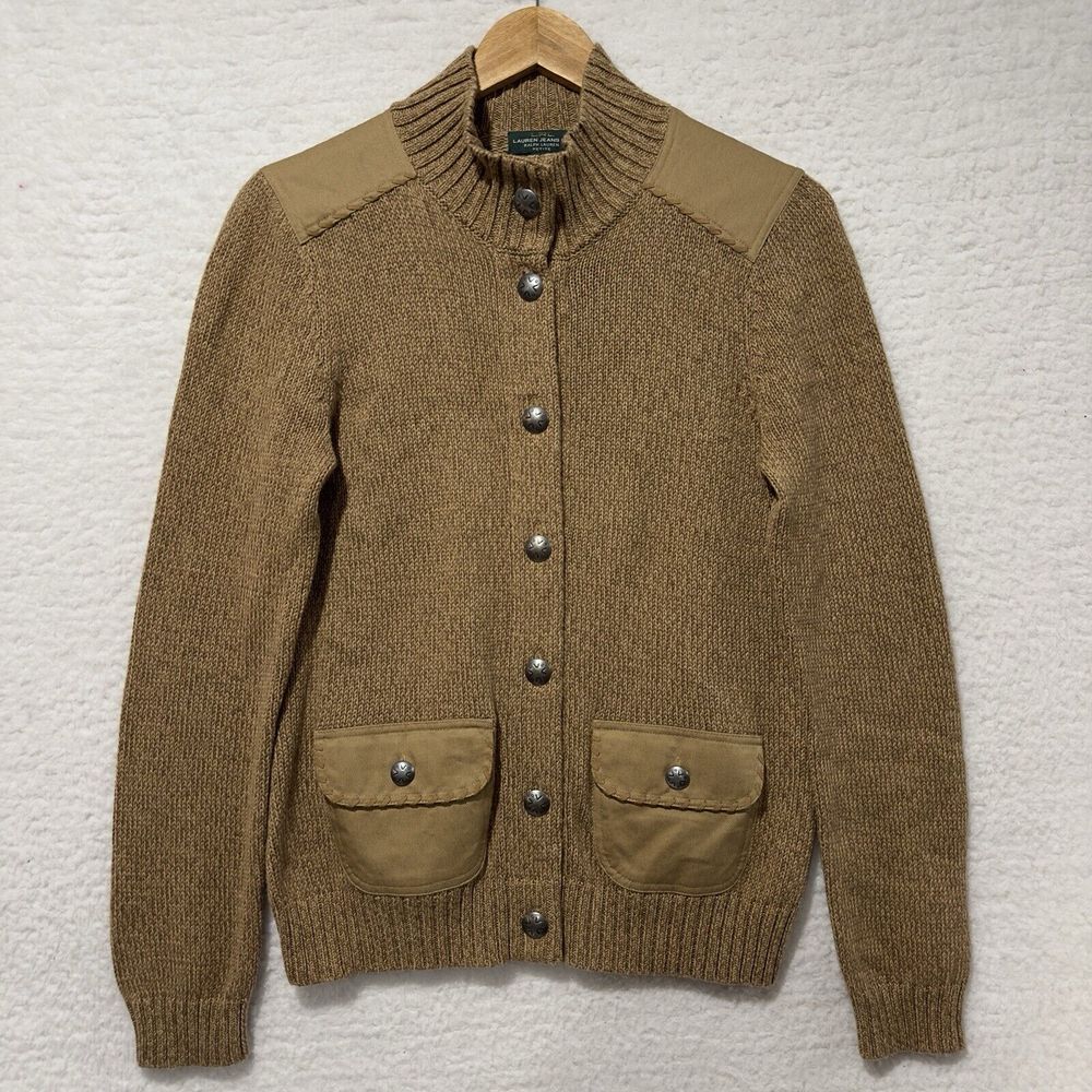 Ralph Lauren Jeans Co. Tan/Brown Button Front Cardigan Sweater Size PL